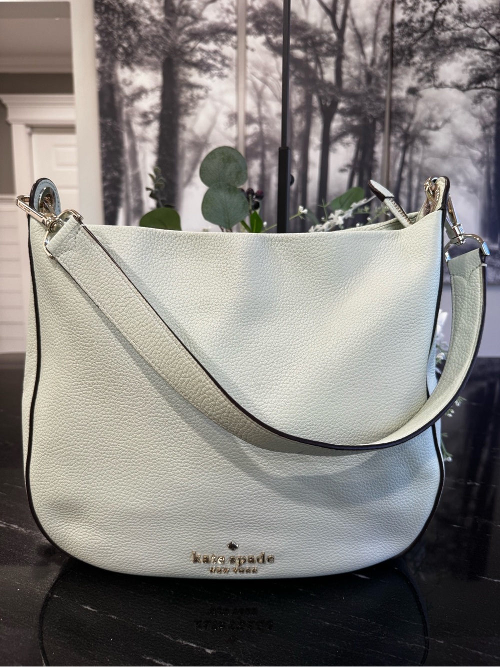 🍃Kate Spade Pale Mint Green Pebbled Leather Shoulder Bag with Silver Hardware